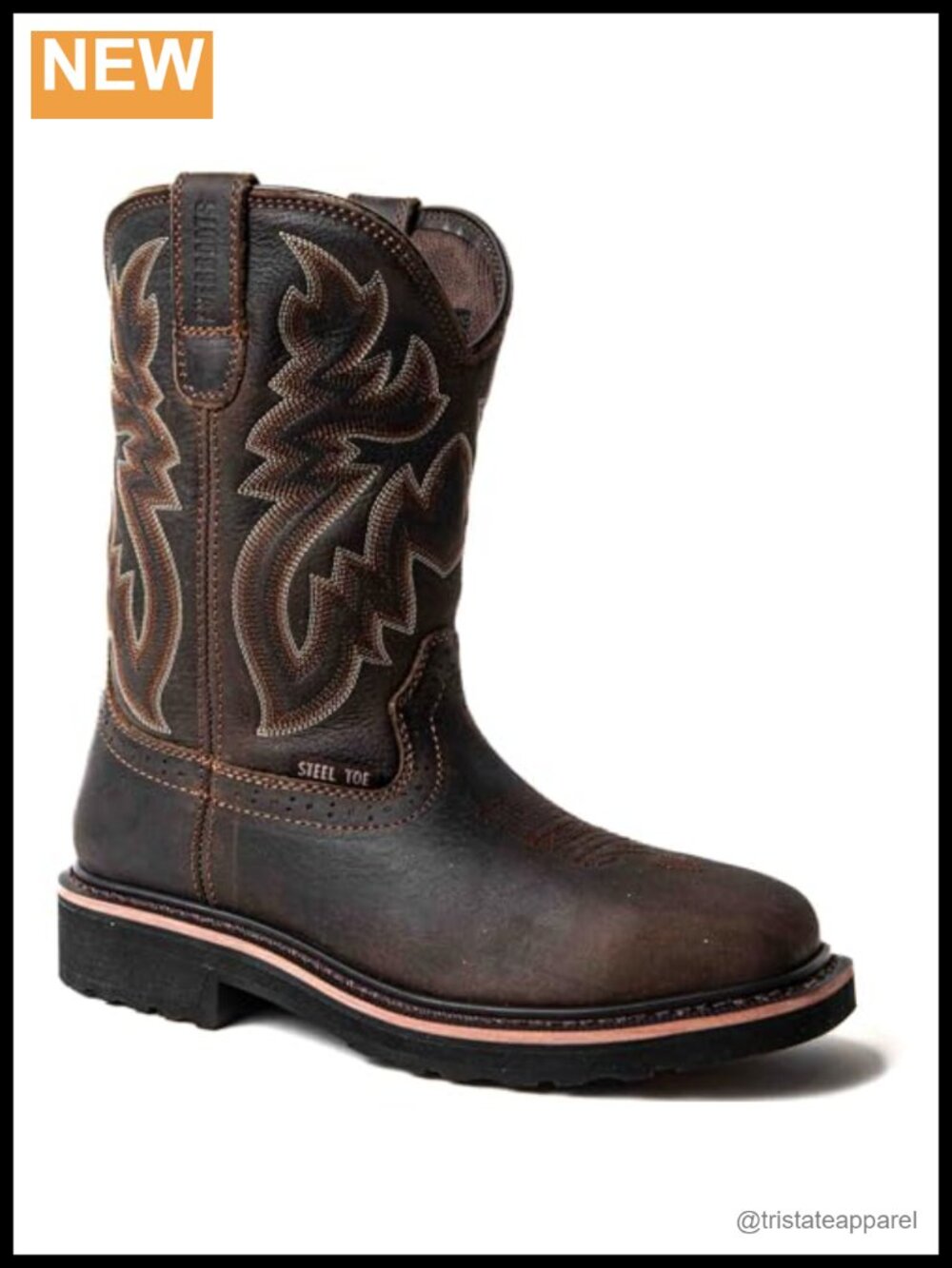 EVER BOOTS Men's Steel Toe Western Cowboy Work Boot Square Toe Leather